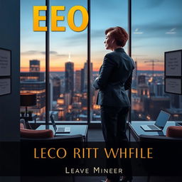 A modern and sleek novel cover featuring a confident CEO standing in a luxurious office