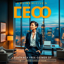 A modern and sleek novel cover featuring a confident CEO standing in a luxurious office