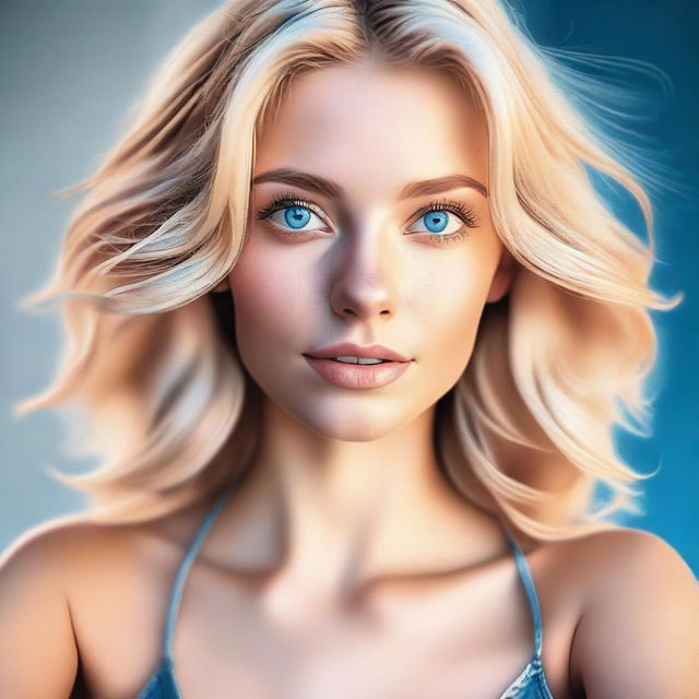 A high-quality, realistic digital art image displays a blonde Instagram model taking a selfie