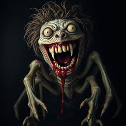 A terrifying monster with six legs and three hands, its normal head featuring seven small eyes that glare menacingly