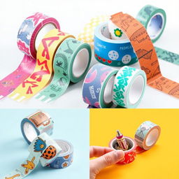 Innovative and creative packaging tape designs that incorporate vibrant colors, abstract patterns, and playful illustrations