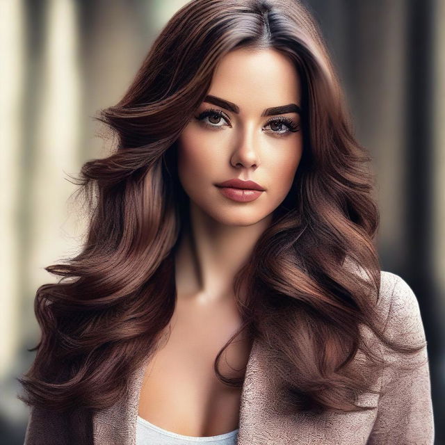 A high-definition digital art image features a brunette Instagram model