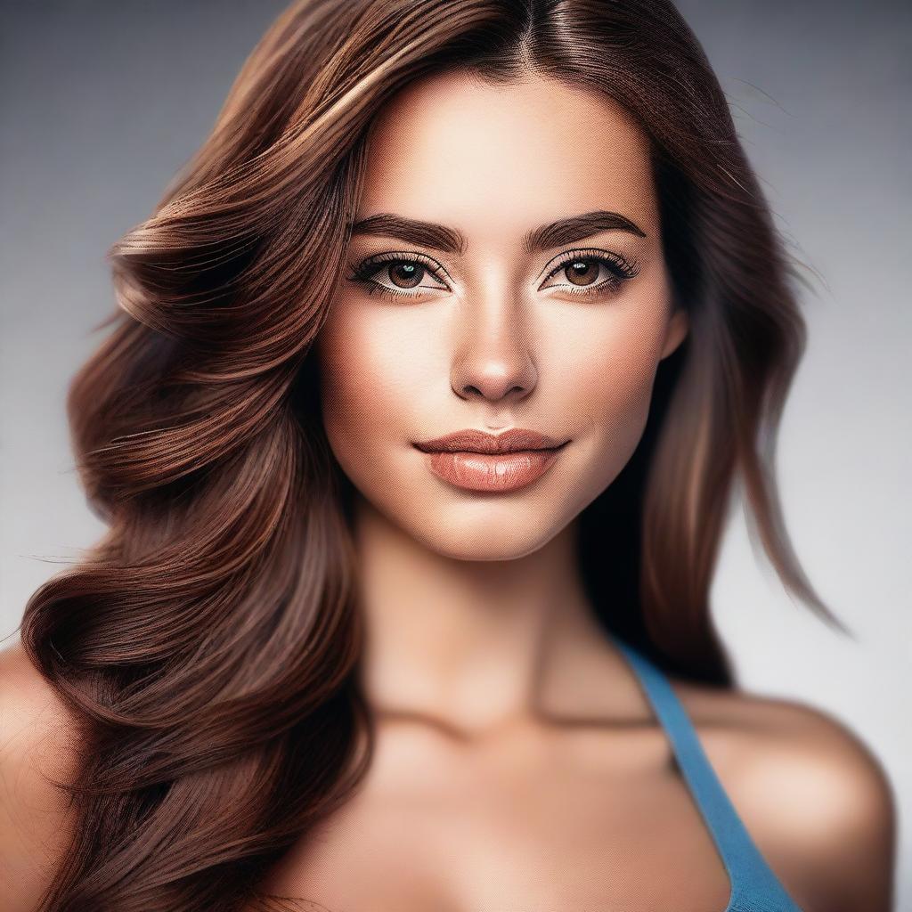 A high-definition digital art image features a brunette Instagram model