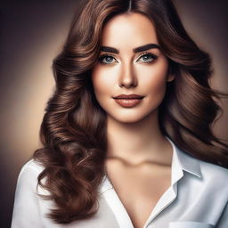 A high-definition digital art image features a brunette Instagram model