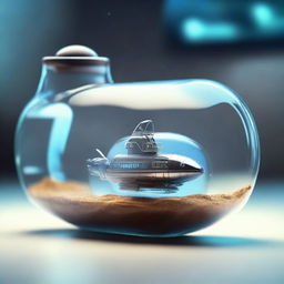 A high-quality digital art image showcases a spaceship inside a bottle