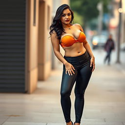 A captivating image of a stunning desi woman, embodying a curvy and youthful MILF aesthetic