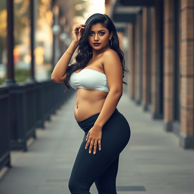 A captivating image of a stunning desi woman, embodying a curvy and youthful MILF aesthetic