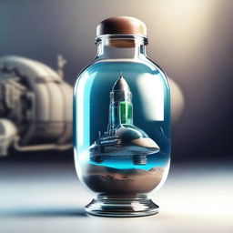 A high-quality digital art image showcases a spaceship inside a bottle