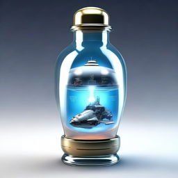 A high-quality digital art image showcases a spaceship inside a bottle