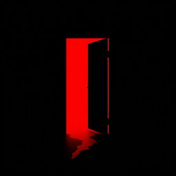 A black dark room featuring a mid-open door, from which a striking red light emanates, illuminating the space around it