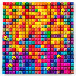 A vibrant, square canvas filled with a colorful grid of small squares representing Tetris blocks