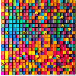 A vibrant, square canvas filled with a colorful grid of small squares representing Tetris blocks