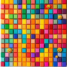 A vibrant, square canvas filled with a colorful grid of small squares representing Tetris blocks