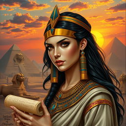 A detailed study of Cleopatra, showcasing her in an ancient Egyptian setting