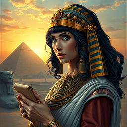 A detailed study of Cleopatra, showcasing her in an ancient Egyptian setting