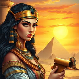 A detailed study of Cleopatra, showcasing her in an ancient Egyptian setting