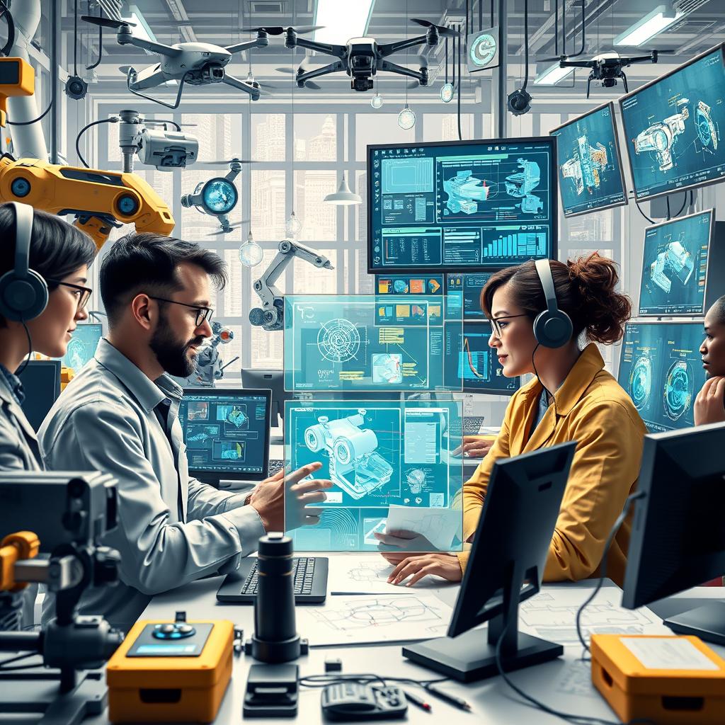 A visually engaging and detailed representation of the use of artificial intelligence in engineering activities