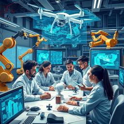 A visually engaging and detailed representation of the use of artificial intelligence in engineering activities