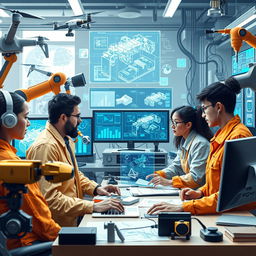 A visually engaging and detailed representation of the use of artificial intelligence in engineering activities