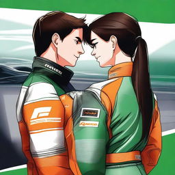 A high-quality digital art image featuring a McLaren F1 driver seen from the back, with his racing suit showcasing the team's logo