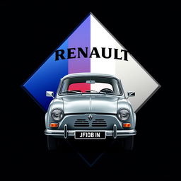 A logo design featuring the Renault diamond shape in the background, one half colored in the blue, white, and red of the French flag