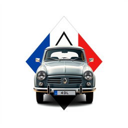 A logo design featuring the Renault diamond shape in the background, one half colored in the blue, white, and red of the French flag