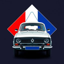 A logo design featuring the Renault diamond shape in the background, one half colored in the blue, white, and red of the French flag