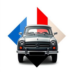 A logo design featuring the Renault diamond shape in the background, one half colored in the blue, white, and red of the French flag