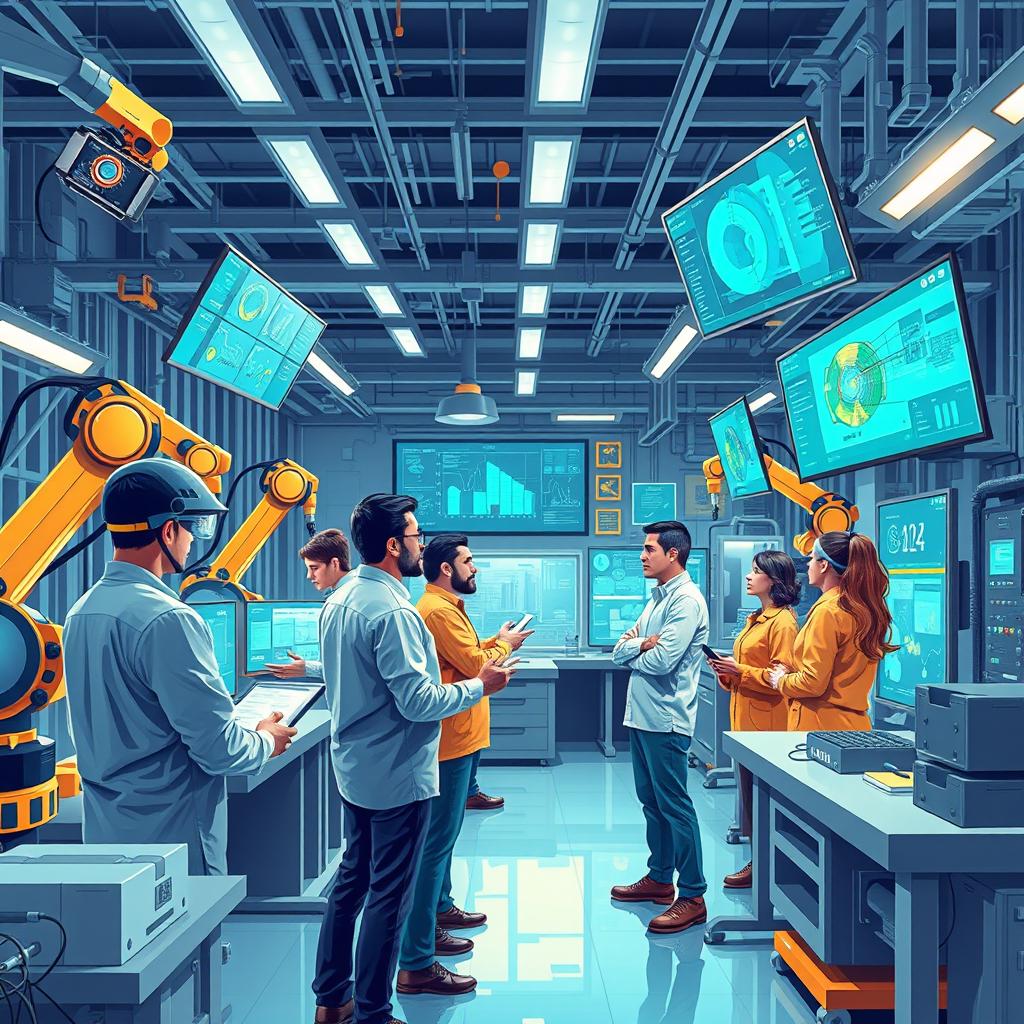 An insightful illustration depicting the use of artificial intelligence in engineering activities