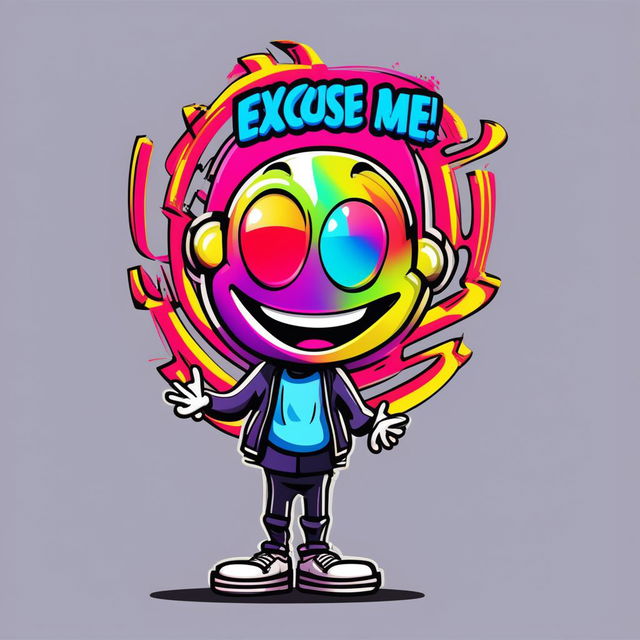 This humorous digital art piece features a cartoonish character expressing disbelief against a vibrant neon background