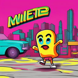 This humorous digital art piece features a cartoonish character expressing disbelief against a vibrant neon background