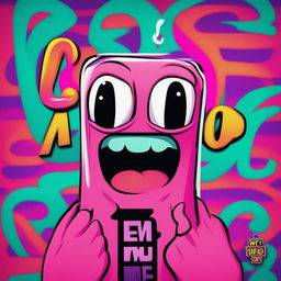 This humorous digital art piece features a cartoonish character expressing disbelief against a vibrant neon background