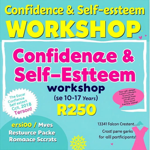 An eye-catching advertisement for a confidence and self-esteem workshop aimed at girls aged 10 to 15 years