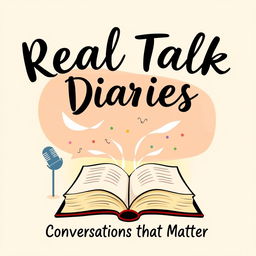 A vibrant and engaging podcast cover design inspired by the name "Real Talk Diaries