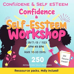 An appealing advertisement for a confidence and self-esteem workshop aimed at girls aged 10 to 15 years