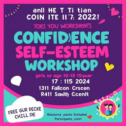 An appealing advertisement for a confidence and self-esteem workshop aimed at girls aged 10 to 15 years