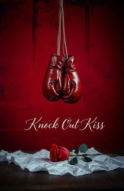 A beautiful and artistic composition featuring two boxing gloves hanging down from above, elegantly suspended as if in a dreamlike state