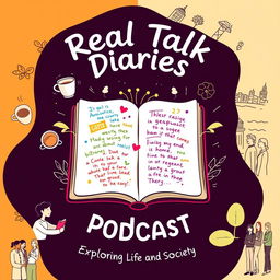 A visually engaging podcast cover that embodies the essence of 'Real Talk Diaries