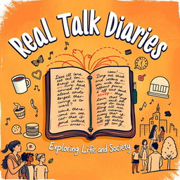 A visually engaging podcast cover that embodies the essence of 'Real Talk Diaries