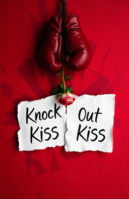 A visually striking image featuring two torn sheets of paper, each displaying the book title 'Knock Out Kiss' in an artistic font