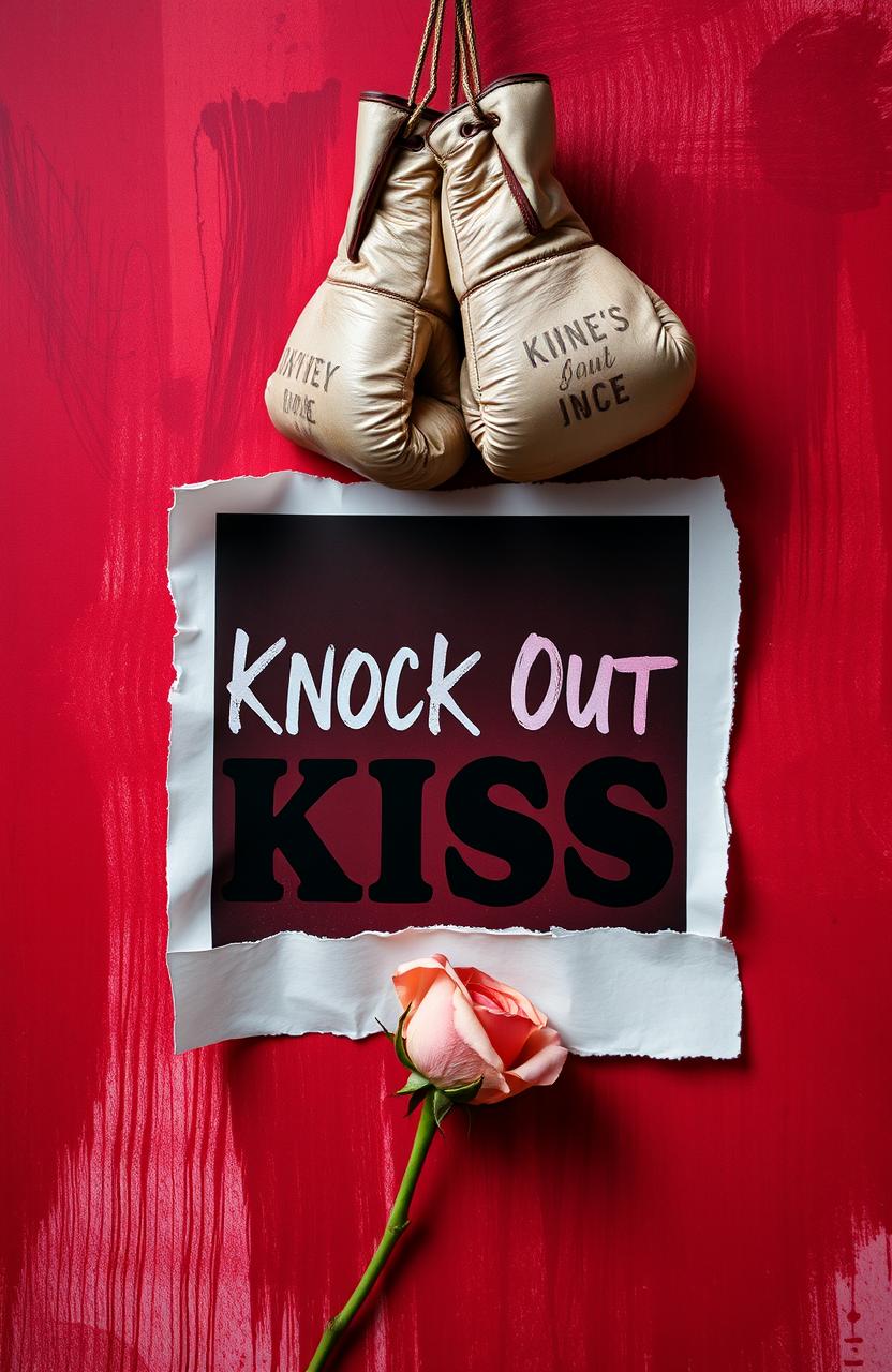 A visually striking image featuring two torn sheets of paper, each displaying the book title 'Knock Out Kiss' in an artistic font