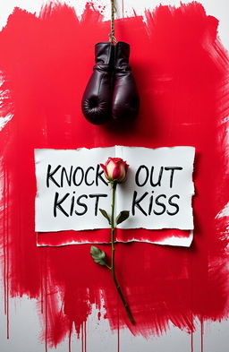 A visually striking image featuring two torn sheets of paper, each displaying the book title 'Knock Out Kiss' in an artistic font