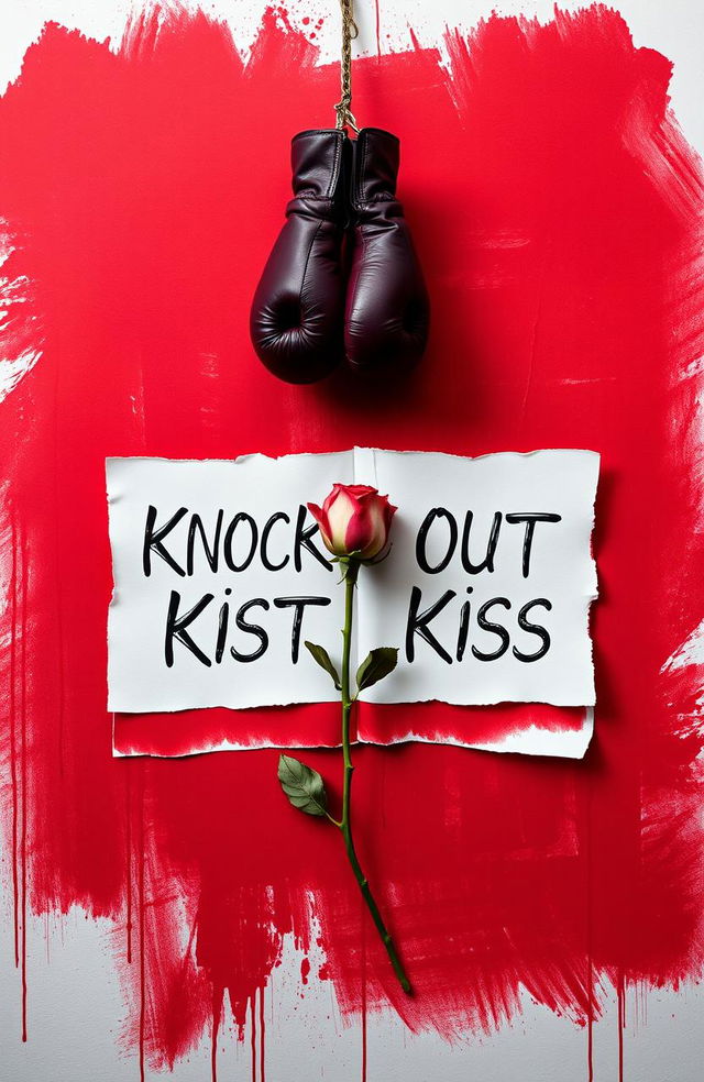 A visually striking image featuring two torn sheets of paper, each displaying the book title 'Knock Out Kiss' in an artistic font