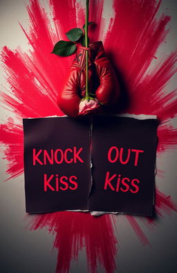 A visually captivating image featuring two torn sheets of paper, each displaying the book title 'Knock Out Kiss'