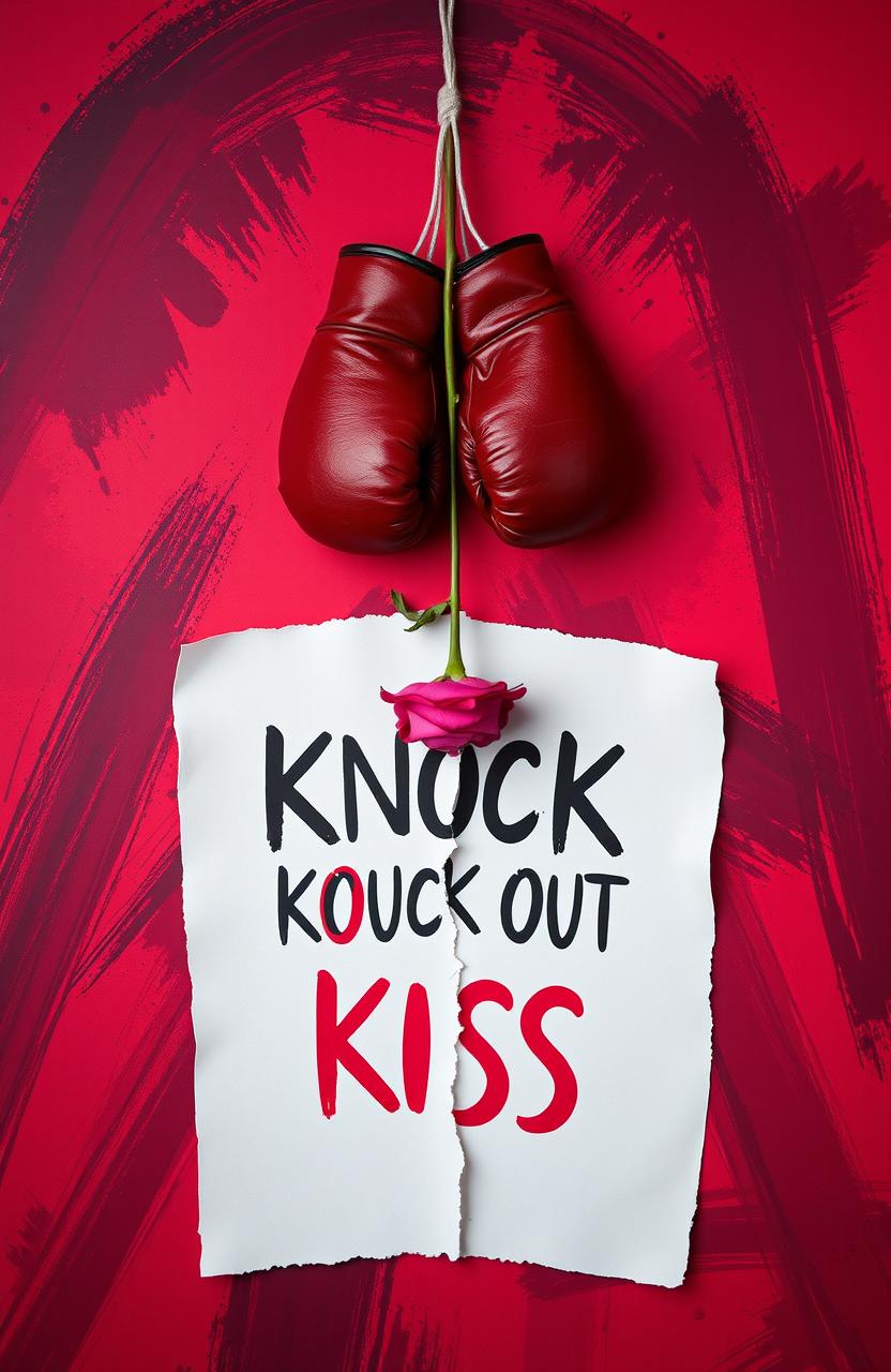 A visually captivating image featuring two torn sheets of paper, each displaying the book title 'Knock Out Kiss'