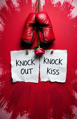 A visually captivating image featuring two torn sheets of paper, each displaying the book title 'Knock Out Kiss'