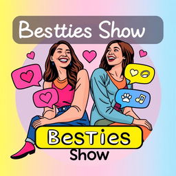 A vibrant and eye-catching podcast cover design for a show titled 'Besties Show'