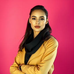 A lone individual standing confidently against a vibrant background