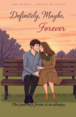 A romantic cover illustration featuring Bex and Dexter sitting closely together on a park bench, both looking content yet thoughtful