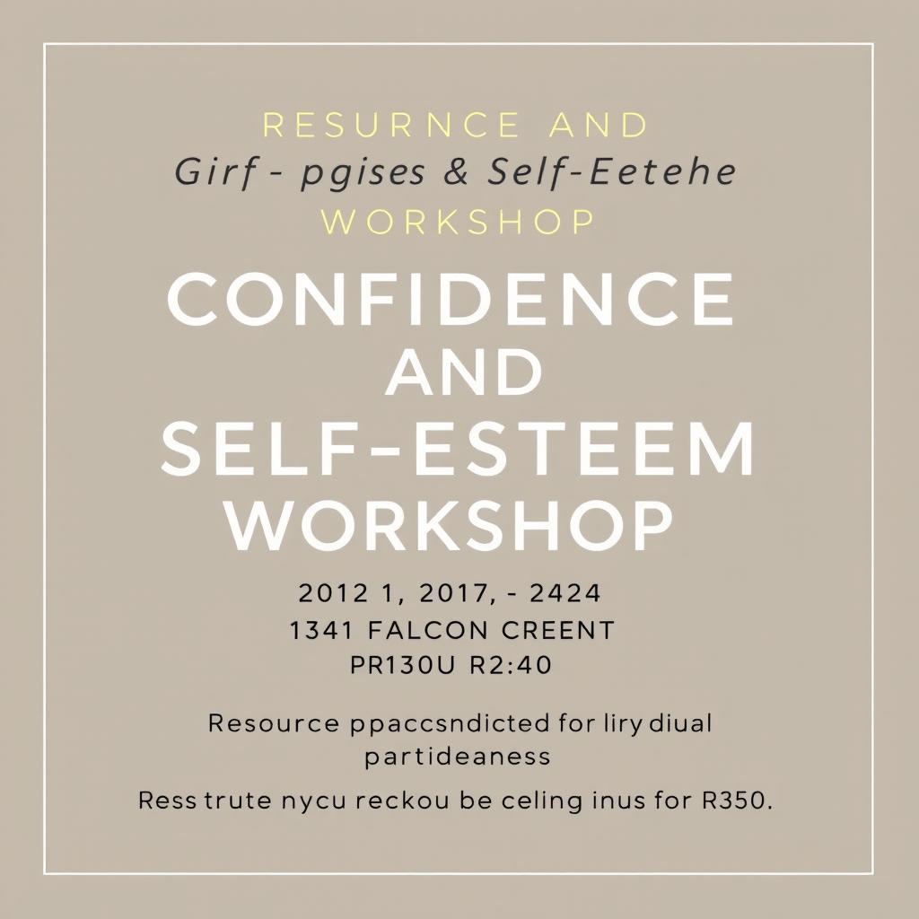 A sleek and modern advertisement design for a Confidence and Self-Esteem Workshop for girls aged 10 to 15